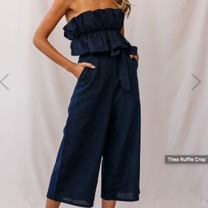 Thea Ruffle Crop Top Jumpusit Navy